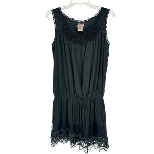 Aoyama Itchome Black Silk Blend Crochet Lace Dress Drop Waist Boho Size Medium